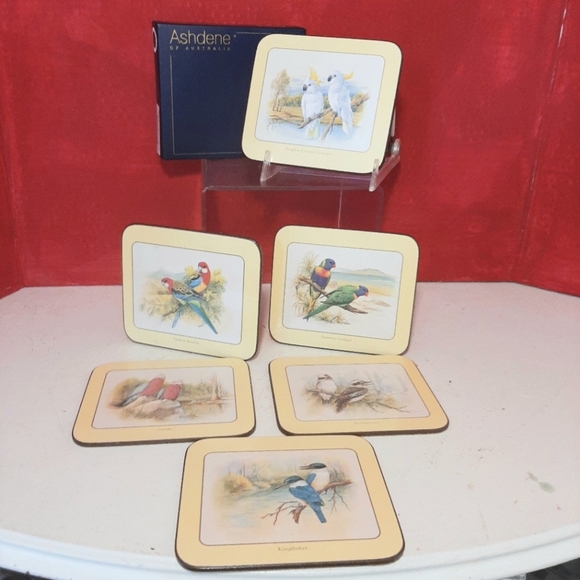 Set of 6 Birds of Australia  Coasters Set - Cream and Brown - Picture 1 of 8